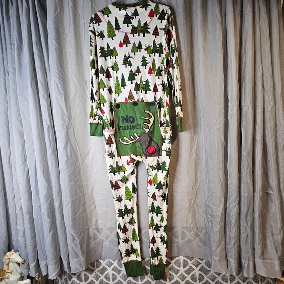 Lazy One No Peeking Flapjack Button Front One Piece Reindeer Christmas Pajamas - Picture 5 of 15